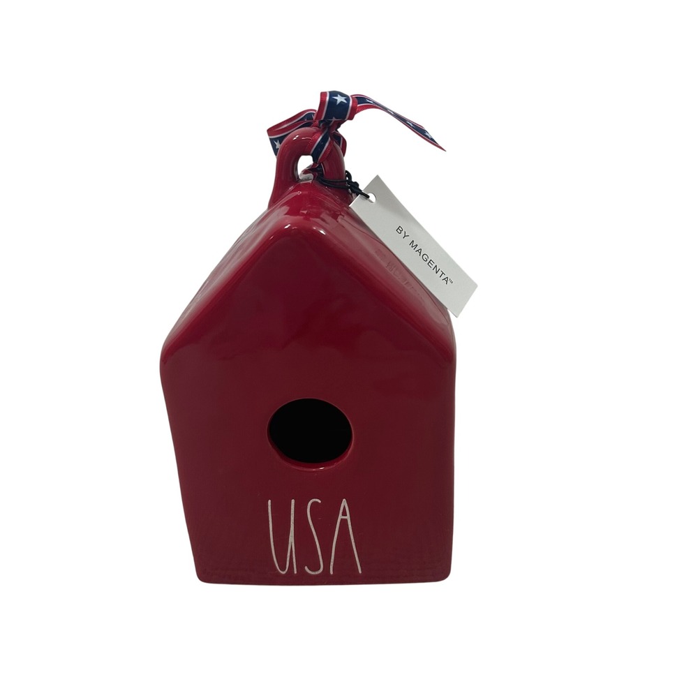Rae Dunn USA Red Ceramic Birdhouse Artisan Collection by Magenta Patriotic Decor
